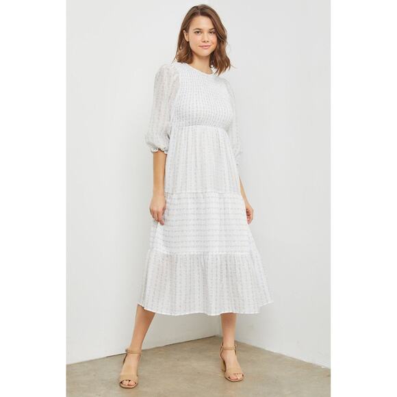 Polagram Dresses & Skirts - Polagram Womens Cottagecore Tiered Midi Dress Size M Micro Floral Picnic Peasant